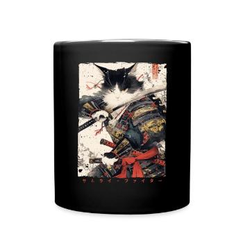 Samurai Cat Kawaii Japanese Ninja Cat - Full Colour Mug - black - Front