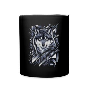 Wolf Kunstwerk Geometrische Formen - Tasse einfarbig - Schwarz - Vorne