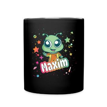 MAXIM - Beautiful boy name with cute alien - Full Colour Mug - black - Front