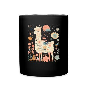 Alpaka Lama Blumen für Alpakaliebhaber - Tasse einfarbig - Schwarz - Vorne