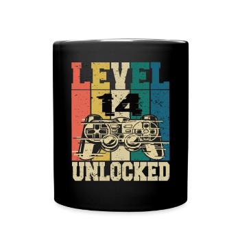 Level 14 Freigeschaltet - Tasse einfarbig - Schwarz - Vorne