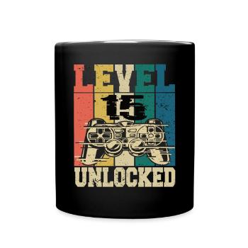 Level 18 Freigeschaltet - Tasse einfarbig - Schwarz - Vorne