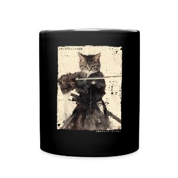 Samurai Cat Kawaii Japanese Ninja Cat - Full Colour Mug - black - Front