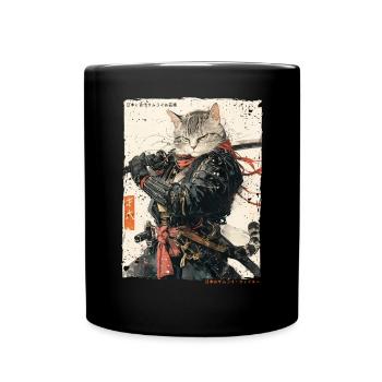 Samurai Cat Kawaii Japanese Ninja Cat - Full Colour Mug - black - Front