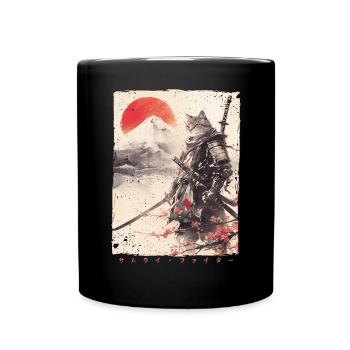 Samurai Cat Kawaii Japanese Ninja Cat - Full Colour Mug - black - Front