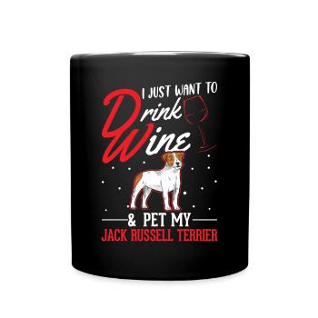 Jack Russell Terrier and Wine - Full Colour Mug - black - Front