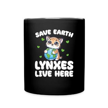 Rettet die Erde Luchse leben hier Earth Day - Tasse einfarbig - Schwarz - Vorne