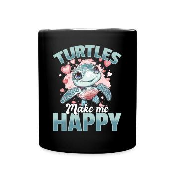 Drôle de tortue de mer Les tortues animales me rendent heureux - Mug uni - noir - Devant