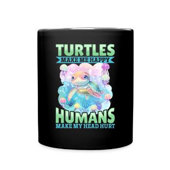 Drôle de tortue de mer Les tortues animales me rendent heureux - Mug uni - noir - Devant