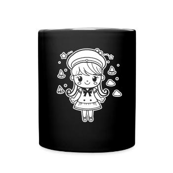 Seglerin Mädchen Cartoon Look - Tasse einfarbig - Schwarz - Vorne