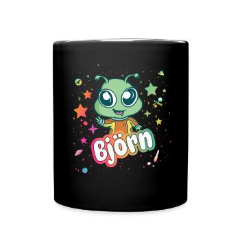 BJÖRN - Beautiful boy name with cute alien - Full Colour Mug - black - Front
