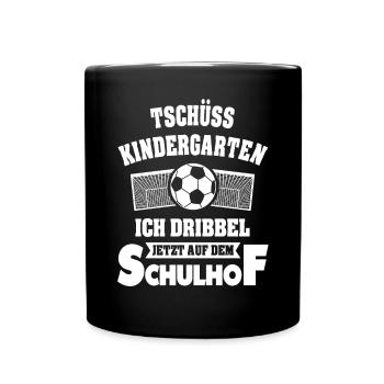 Einschulung Fußball Schulkind Schulanfang Geschenk - Tasse einfarbig - Schwarz - Vorne