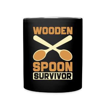 Wooden Spoon Survivor Lustig Retro Design - Tasse einfarbig - Schwarz - Vorne