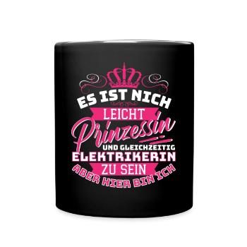 Prinzessin & Elektrikerin - Lustiges Elektro - Tasse einfarbig - Schwarz - Vorne