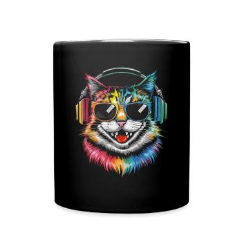 Colorful Cat Sunglasses Headphones - Full Colour Mug - black - Front