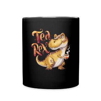 Niedlicher Dinosaurier trinkt Tee T-Rex Humor - Tasse einfarbig - Schwarz - Vorne