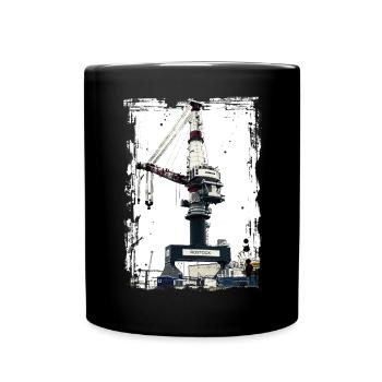 Rostock Port Liebherrr Kran - Tasse einfarbig - Schwarz - Vorne