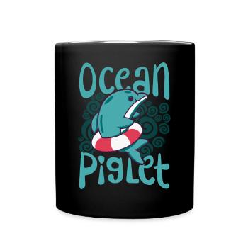 Funny Dolphin Lover Ocean Piggy Artwork f - Full Colour Mug - black - Front