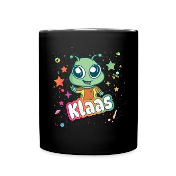 KLAAS - Beautiful boy name with cute alien - Full Colour Mug - black - Front