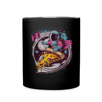 Astronaut in Pizza für einen Kosmonaut - Tasse einfarbig - Schwarz - Vorne