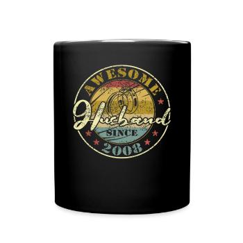 16ter Hochzeitstag toller Ehemann seit 2008 Retro - Tasse einfarbig - Schwarz - Vorne