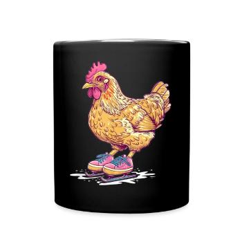 Chicken on Skates Cartoon - Full Colour Mug - black - Front