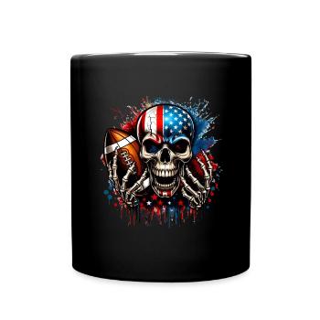 Amerikanische Flagge Totenkopf Fußball Design - Tasse einfarbig - Schwarz - Vorne