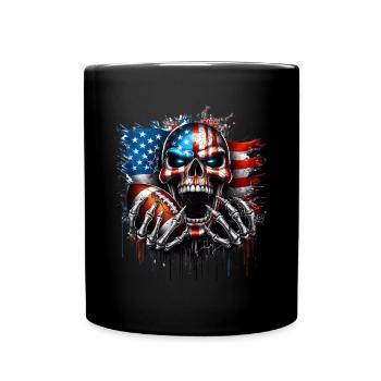 Patriotisches Totenkopf-Design American Football - Tasse einfarbig - Schwarz - Vorne