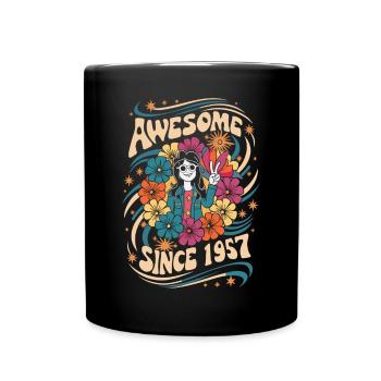 Vintage 1957 Hippie Birthday Retro Flowers - Full Colour Mug - black - Front