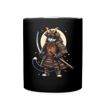Japanese Samurai Cat Warrior Retro Ninja - Full Colour Mug - black - Front