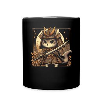 Japanese Samurai Cat Warrior Retro Ninja - Full Colour Mug - black - Front
