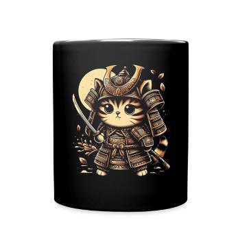 Japanese Samurai Cat Warrior Retro Ninja - Full Colour Mug - black - Front