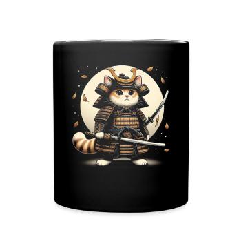 Japanese Samurai Cat Warrior Retro Ninja - Full Colour Mug - black - Front