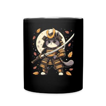 Japanese Samurai Cat Warrior Retro Ninja - Full Colour Mug - black - Front
