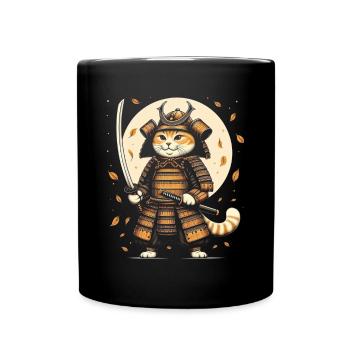 Japanese Samurai Cat Warrior Retro Ninja - Full Colour Mug - black - Front