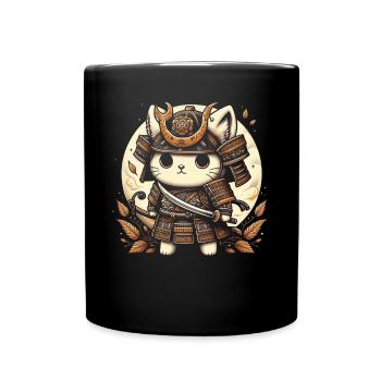 Japanese Samurai Cat Warrior Retro Ninja - Full Colour Mug - black - Front