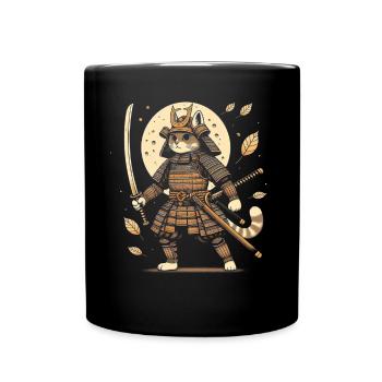 Japanese Samurai Cat Warrior Retro Ninja - Full Colour Mug - black - Front