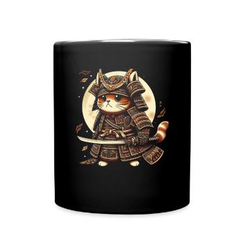 Japanese Samurai Cat Warrior Retro Ninja - Full Colour Mug - black - Front
