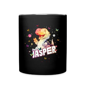 JASPER - Schöner Junge Name mit süßem DINO T-REX - Tasse einfarbig - Schwarz - Vorne