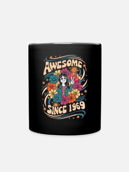 Jahrgang 1969 Hippie Geburtstag Retro Blumen - Tasse einfarbig - Schwarz