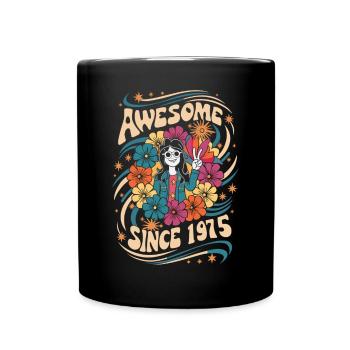 Vintage 1975 Hippie Birthday Retro Flowers - Full Colour Mug - black - Front