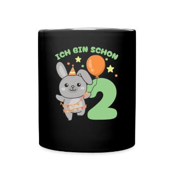 Ich bin schon 2 Hasen Geburtstags Kinder - Tasse einfarbig - Schwarz - Vorne