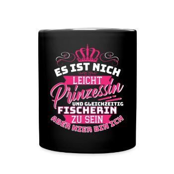 Prinzessin & Fischerin - das Anglerinnen Angel - Tasse einfarbig - Schwarz - Vorne