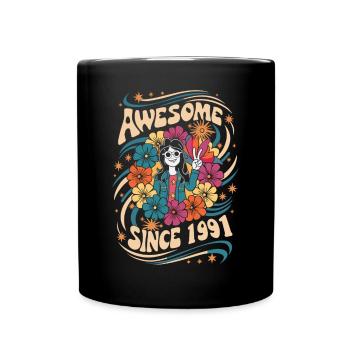 Vintage 1991 Hippie Anniversaire Rétro Floral - Mug uni - noir - Devant