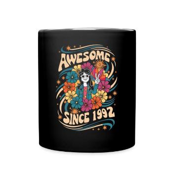 Vintage 1992 Hippie Anniversaire Rétro Fleurs - Mug uni - noir - Devant