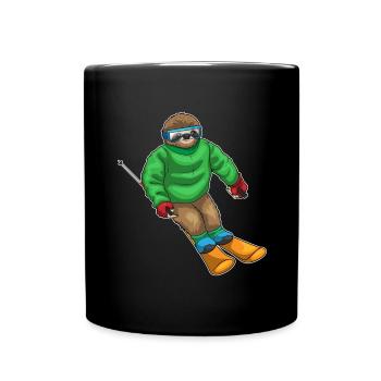 Faultier Skifahrer Ski - Tasse einfarbig - Schwarz - Vorne