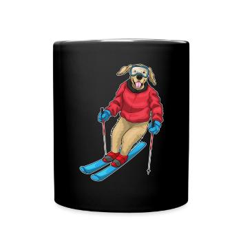 Labrador Skifahrer Ski - Tasse einfarbig - Schwarz - Vorne