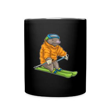 Maulwurf Skifahrer Ski - Tasse einfarbig - Schwarz - Vorne