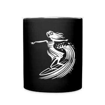 Surfen Hula Mädchen Hawaii Vintage Surf Kunst - Tasse einfarbig - Schwarz - Vorne