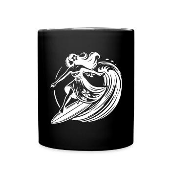 Hawaiian Surf Girl on Waves Tropical - Full Colour Mug - black - Front